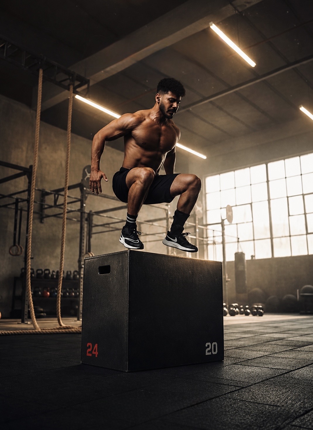 Coach Abuzaid performing a box jump during conditioning training